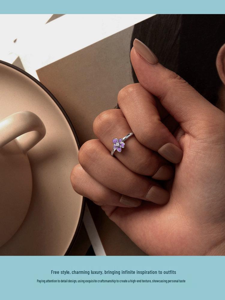 Yinziyun Purple Flower Open Ring for Women – Elegant 925 Sterling Silver Jewelry