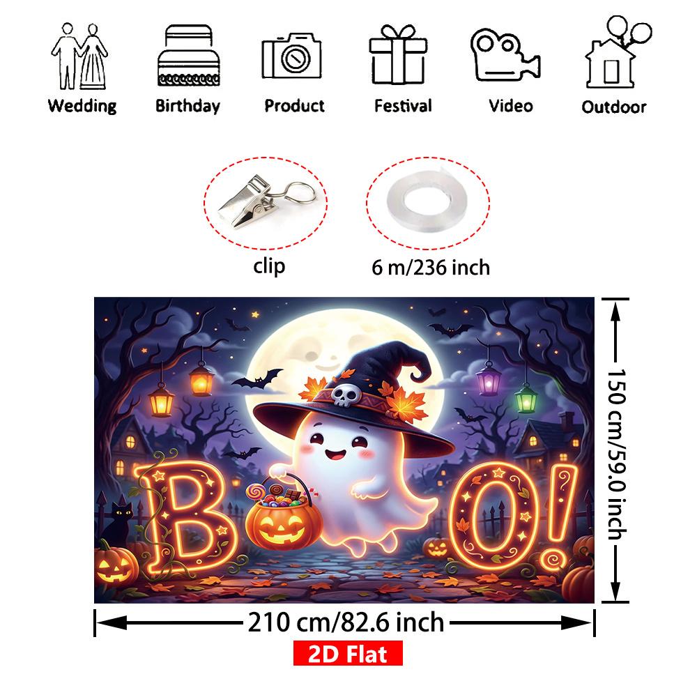 [2D Flat] 1 piece spine-tingling Halloween backdrop banner with ghost BOO patternzyc