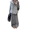 Retro Three-Piece Winter Set: Grey Knitted Cardigan, Warm Cotton Vest, and Cozy Pants