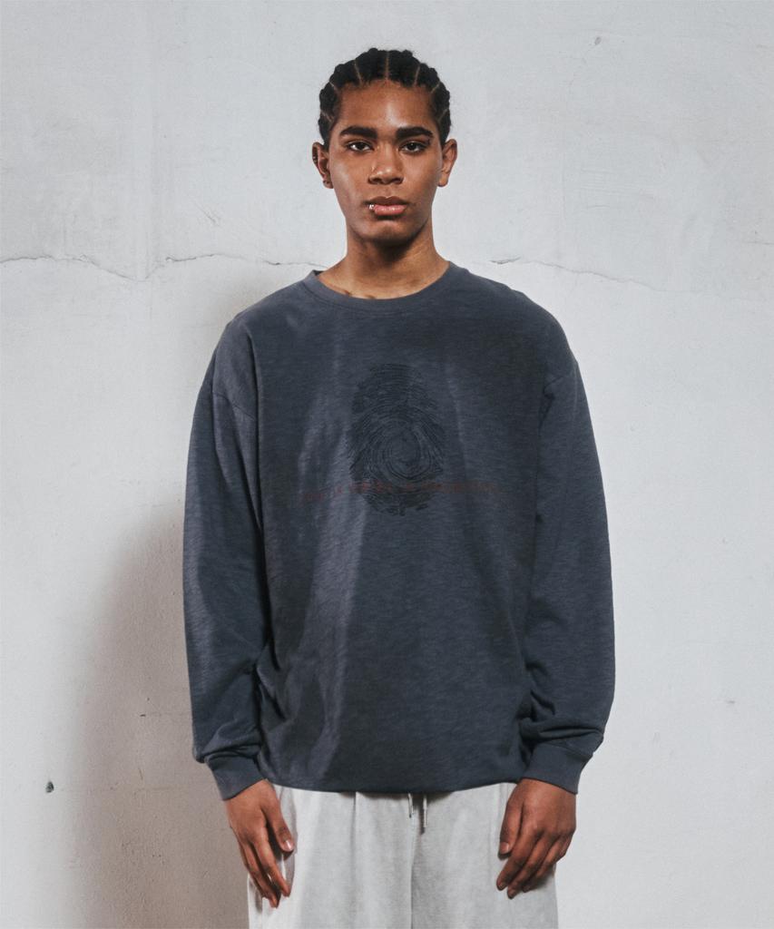 THEVINYLHOUSE Fingerprint Slub Ls Tee Charcoal