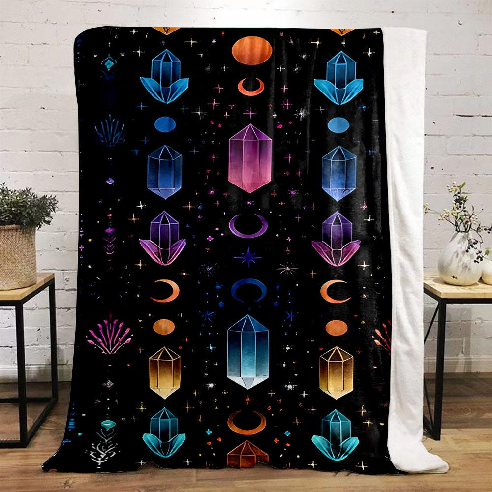 Crystal and Moon Galaxy Pattern Blanket Patterned flannel blanket perfect for the bedroom living room, sofa, or a little nap