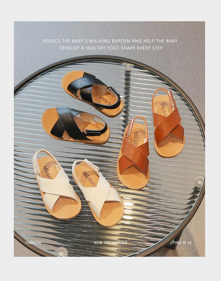 Korean Style Velcro Sandals for Girls - 2026 Summer Casual Open Toe Beach Shoes for Kids