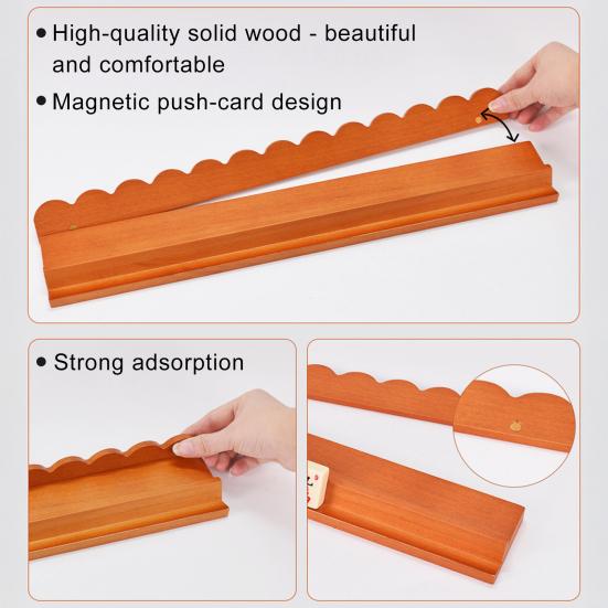 4Pcs Wooden Mahjong Rack with Detachable Magnetic Pusher Scalloped Edge American Mah Jongg Tile Holder Push Ruler Mahjong Accessories