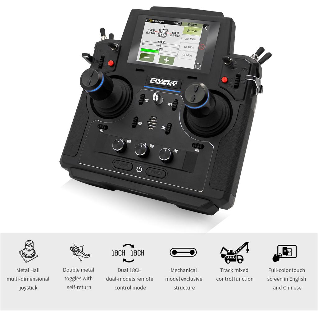 FLYSKY 2.4G Transmitter 18CH 5D Hall Sensor Gimbals AFHDS 3 Radio 3.5 Inch TFT Touching Screen for