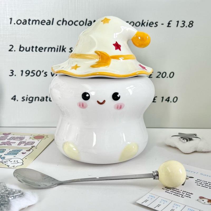 Cute ghost mug with lid spoon high value girl birthday gift office ceramic water cup souvenir
