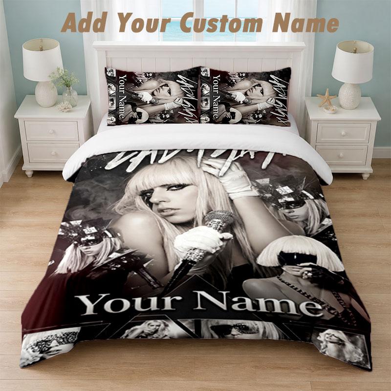 Bedding Set 1 Duvet Cover 2 Pillowcases Lady Gaga Print Soft Bed Linen Bedroom Decor