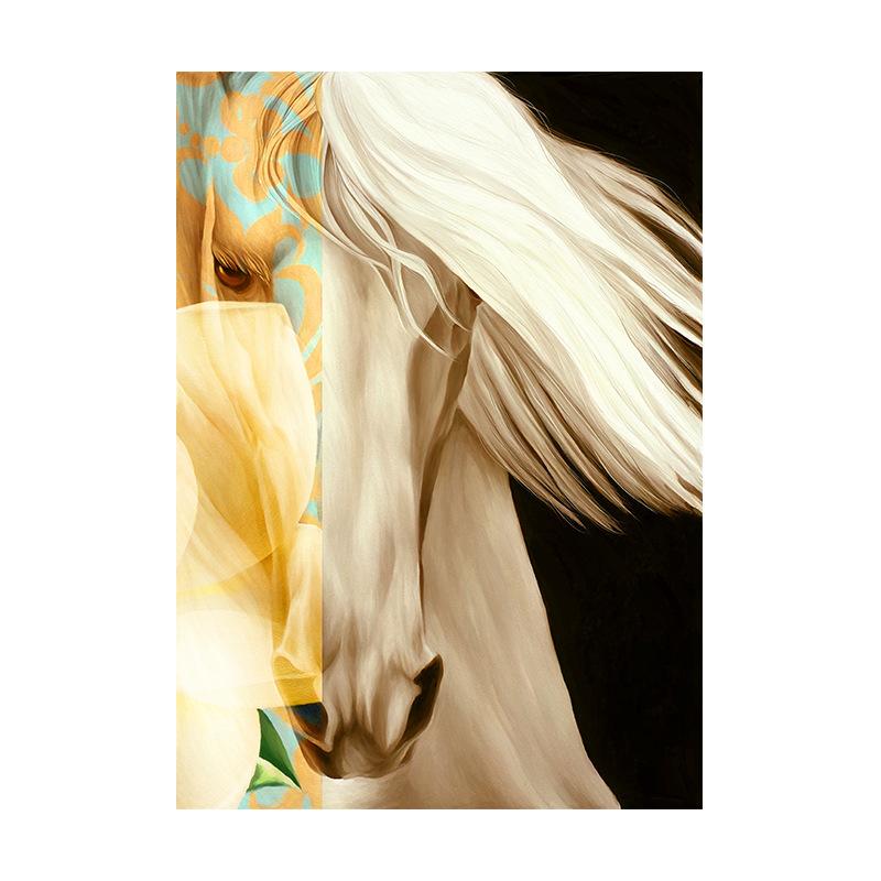 Handsome Horse Abstract White Horse Oil Painting Indoor Decorative Painting Wall Pictures for Living Room Posters and Prints No Frame