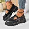 2025 Round Toe Platform Mary Jane Shoes Women British Style Thick Bottom Pu Leather Shoes Woman Comfort T Strap Loafers Size 42