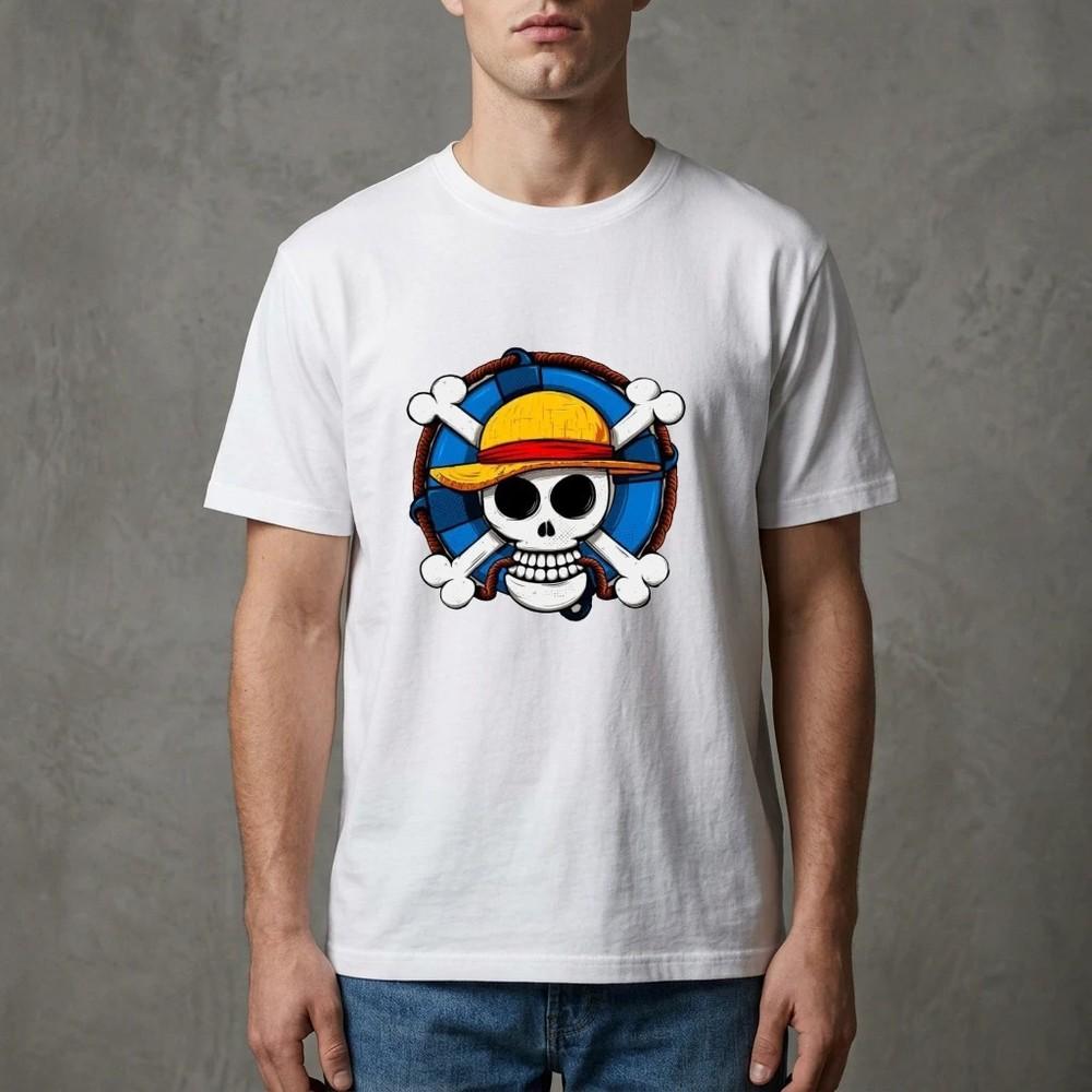One Piece Skull Cotton T-Shirt Anime Monkey D Luffy 90s Anime Printed Tee XL