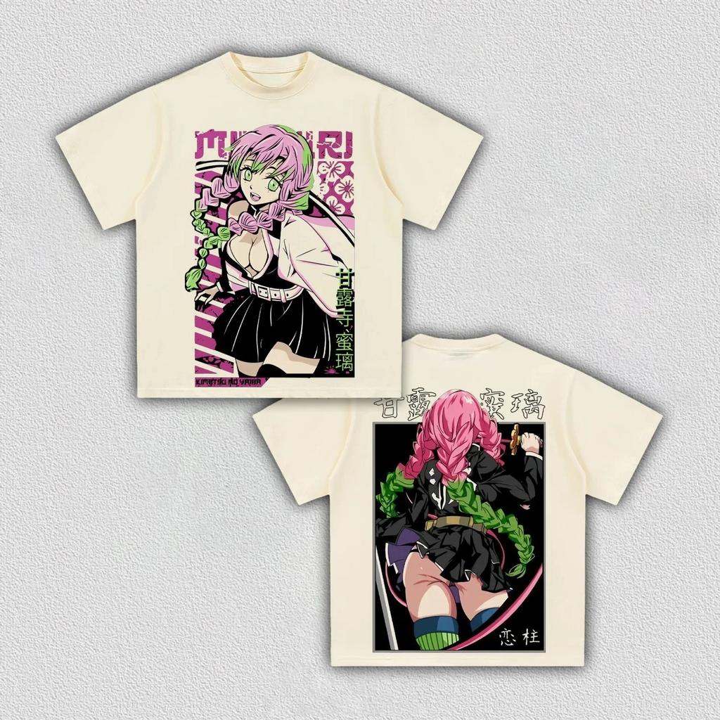 Mitsuri Kanroji "Love Pillar" Demon Slayer Double-Sided Oversized T-Shirt, Anime Graphic Tee, Unisex Casual Top