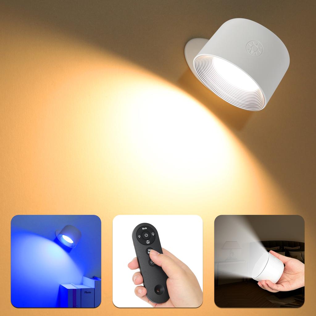 Magnetic wall lamp, 360 degree rotatable night light, remote control desk lamp, bedside lamp, touch adjustable color change, tim
