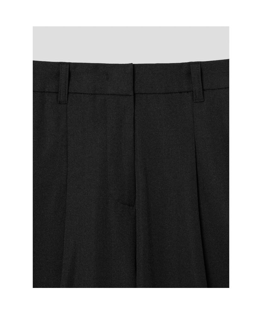 8seconds July Daily Single-Pleat Wide Slacks (Basic) Black