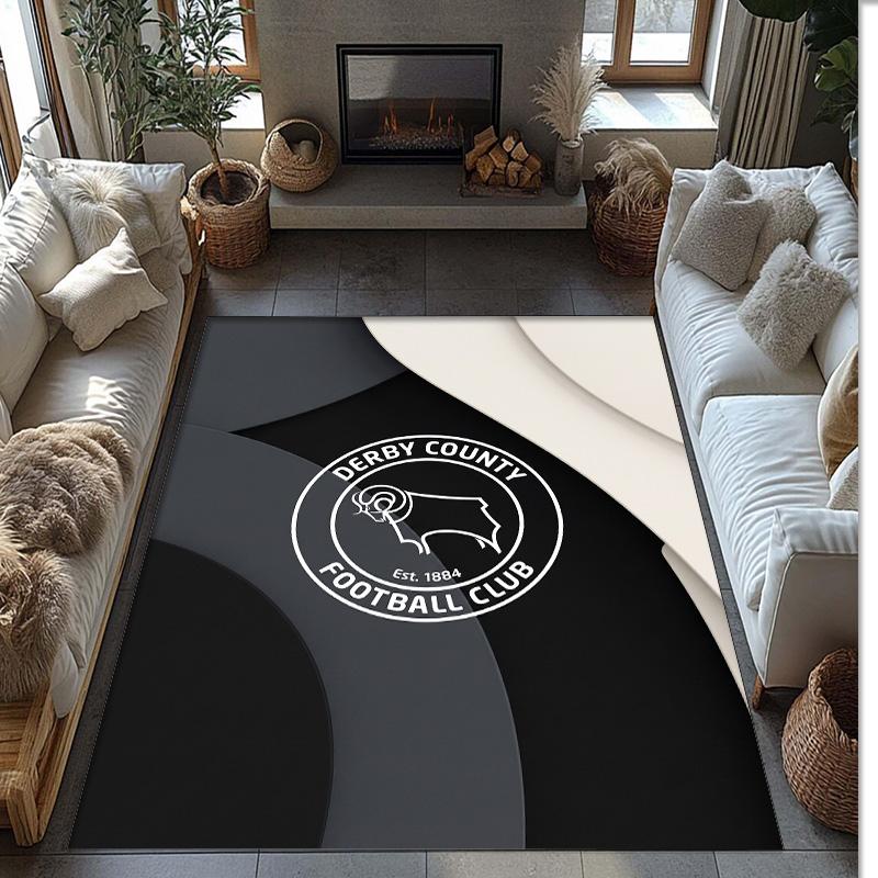 Alfombra de Terciopelo de Cristal con Estampado de Fútbol del Derby County, Cómoda Absorbente de Agua Antideslizante para Suelo Interior