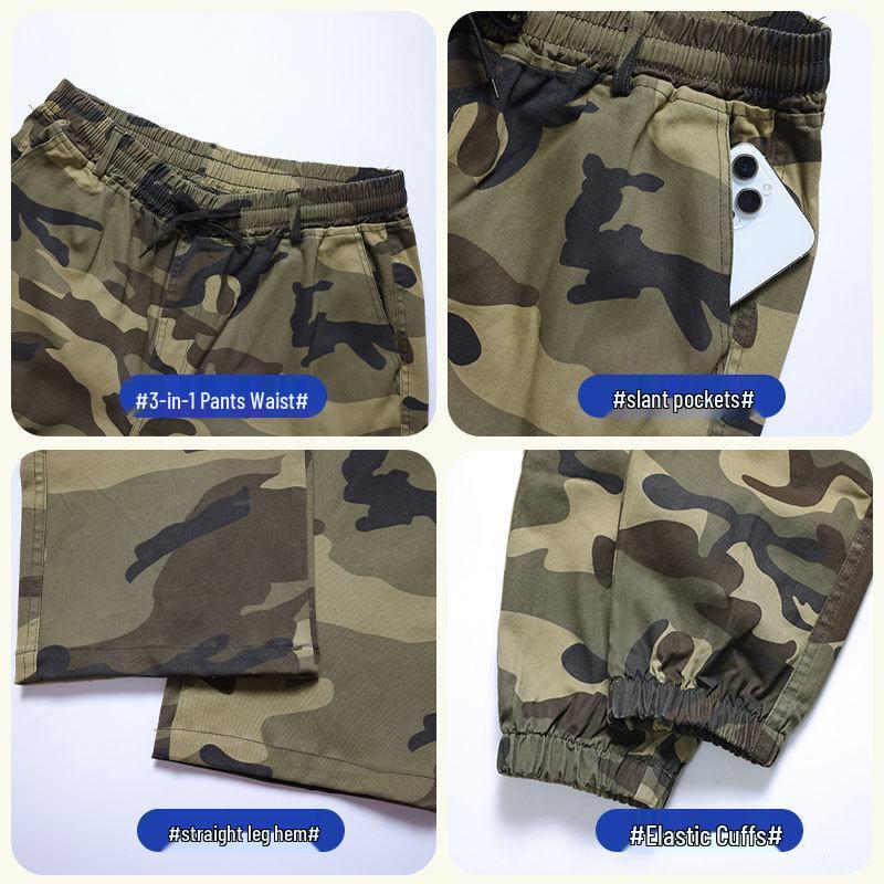 Men's Elastic Camouflage Cargo Pants: Wear-Resistant, Multi-Pocket, Skinny Fit, with Increased Crotch for Work Safety.