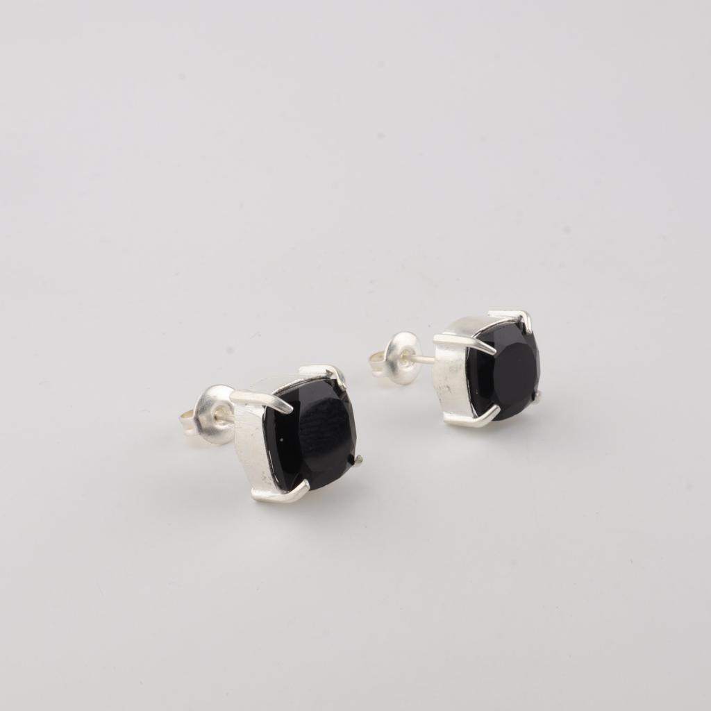 Black Onyx Gemstone 925 Sterling Silver Handmade Jewelry Cushion Earring 1" Gift For Women EE-181-15