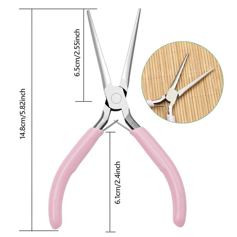 Cute Pink Color Handle Anti-slip Splicing and Fixing Jewelry Pliers Tools & Equipment Kit for DIY Jewelery Making Needlework