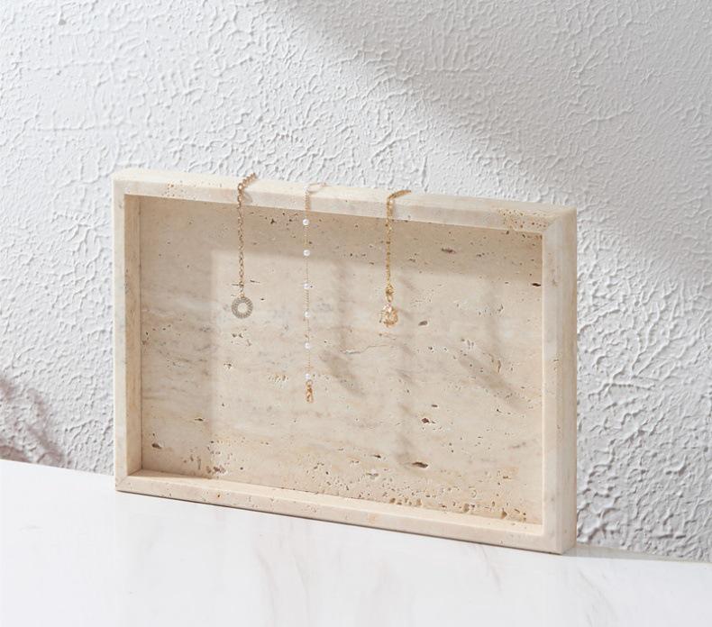 Nordic Beige Travertine Marble Tray: Light Luxury Entrance Hall Decoration & Jewelry Storage Ornament