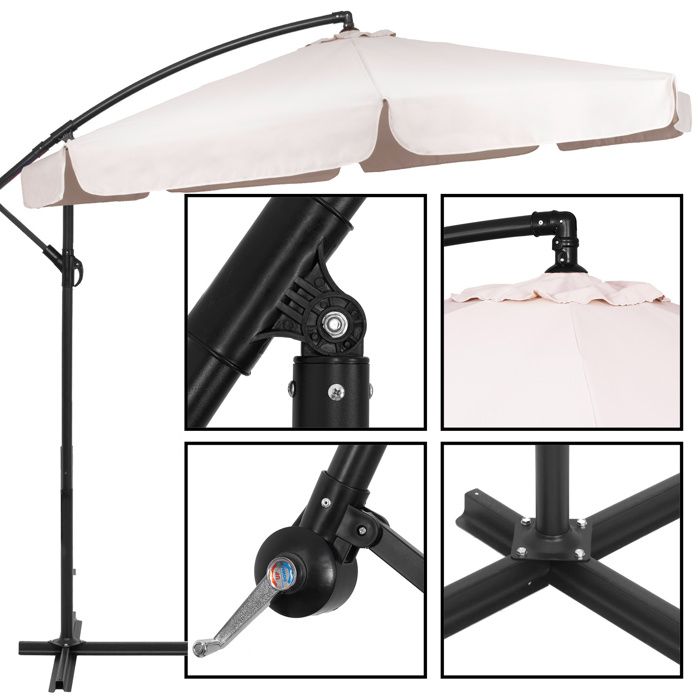 Springos® Parasol de jardin déporté avec manivelle, incluant une housse 350 cm