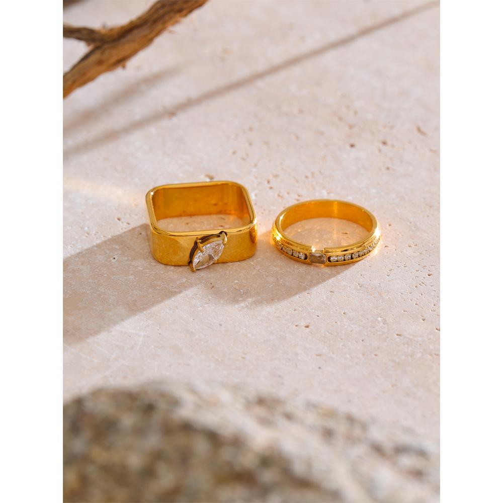 Eetit Size:678 Smooth Stainless Steel Zirconia Round Square Golden PVD Ring for Women Delicate Trendy Finger Jewelry Accessories