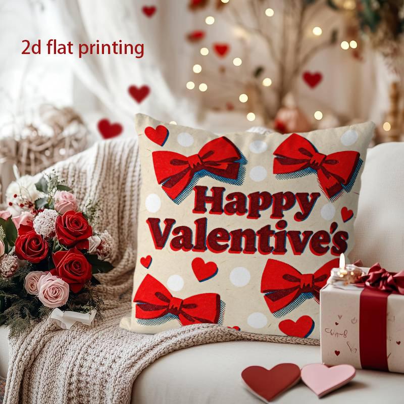 Heart & Bow Pillowcase for Valentine's Love Pattern Cushion Cover Suitable for Sofa Bedroom Car Pillow Cover