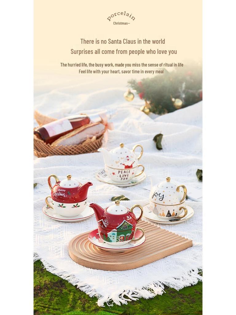 Christmas Gold-Plated Ceramic Tea Set: Special Edition Cup & Saucer Gift