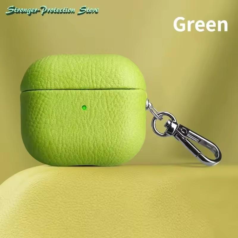 Genuine Leather For AirPods Pro 3 Case AirPods Pro 2 Airpods 4 Airpods 1/2  3 cover Lychee Pattern Cowhide With Buckle