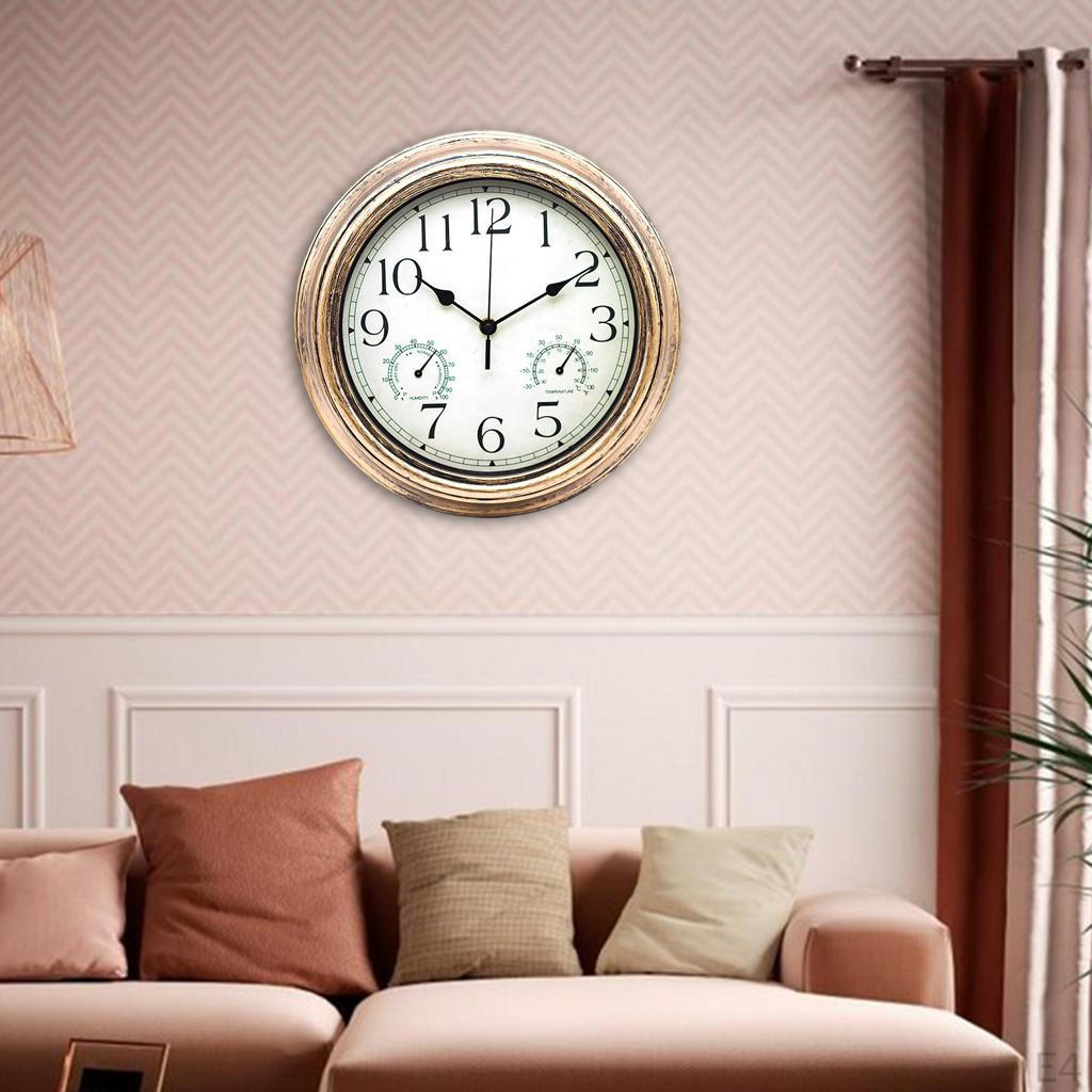 12 Inch Clock with Combined And Hygrometer, Silent No Ticking for Home, Living Room