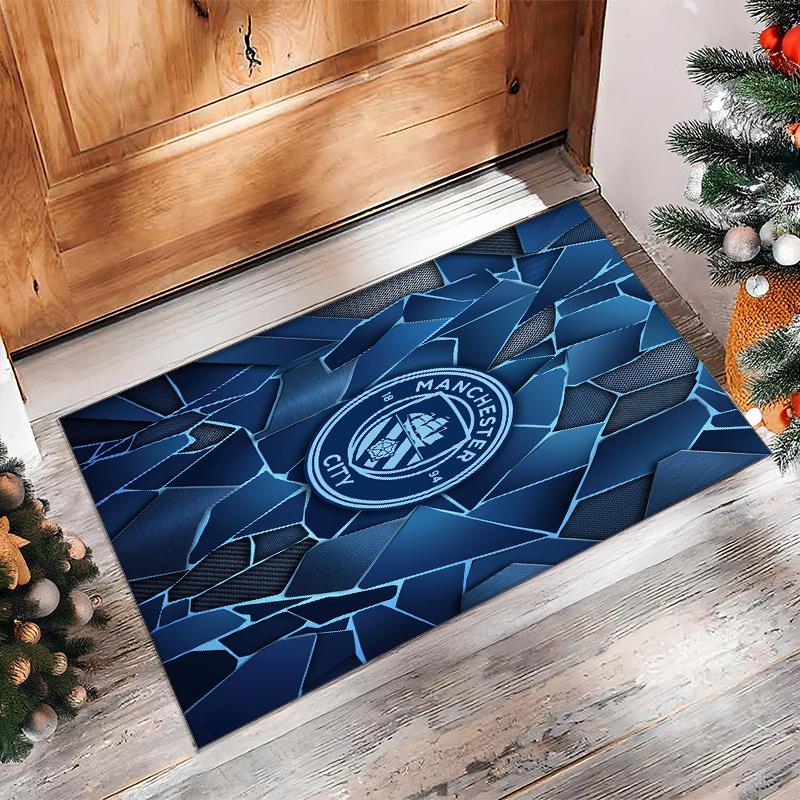 Manchester City Printed Flannel Area Rug Non Slip Soft Polyester Floor Carpet Indoor Decor Mat for Bedroom Living Room Sofa