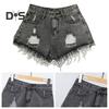 Women Denim Shorts Ripped Hole High Waist Button Zipper Closure Loose Fit A-line Plus Size Pockets Short Jeans Lady Dating Beach Shorts