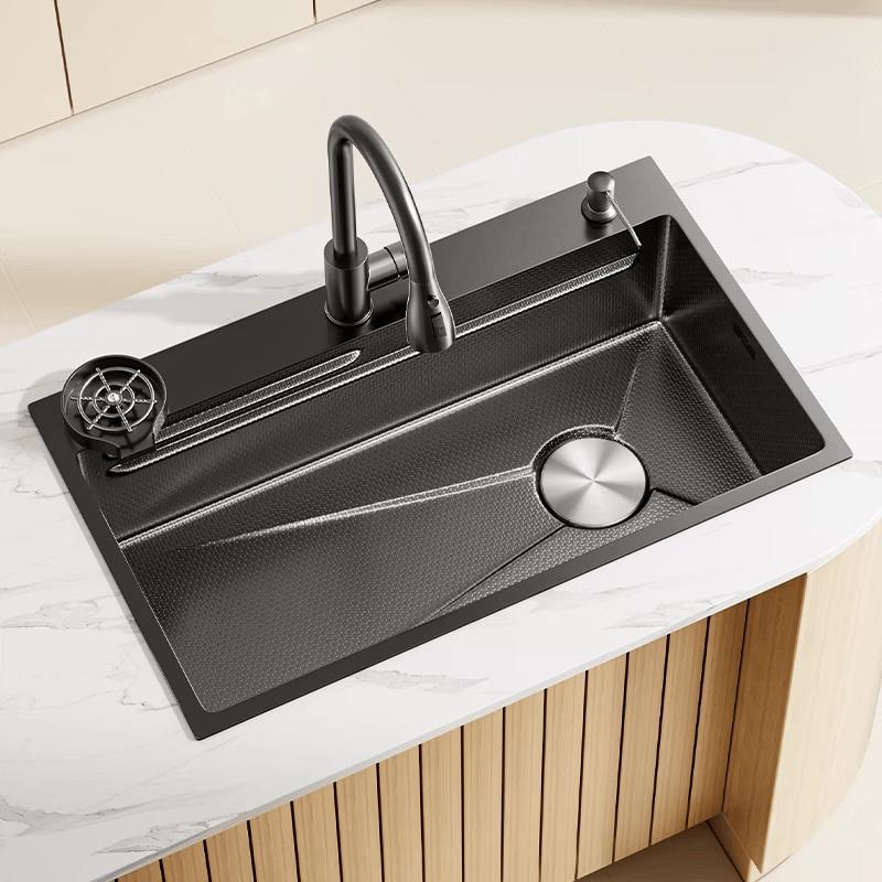 TLXT Thickened 5mm Gunmetal Grey Stainless Steel Single Bowl Kitchen Sink
