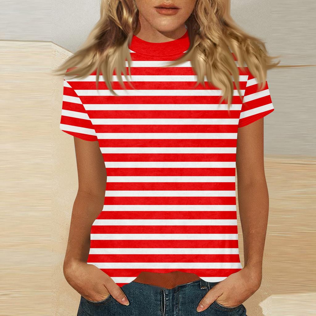 Damen Mock-Neck Kurzarm Print-Top