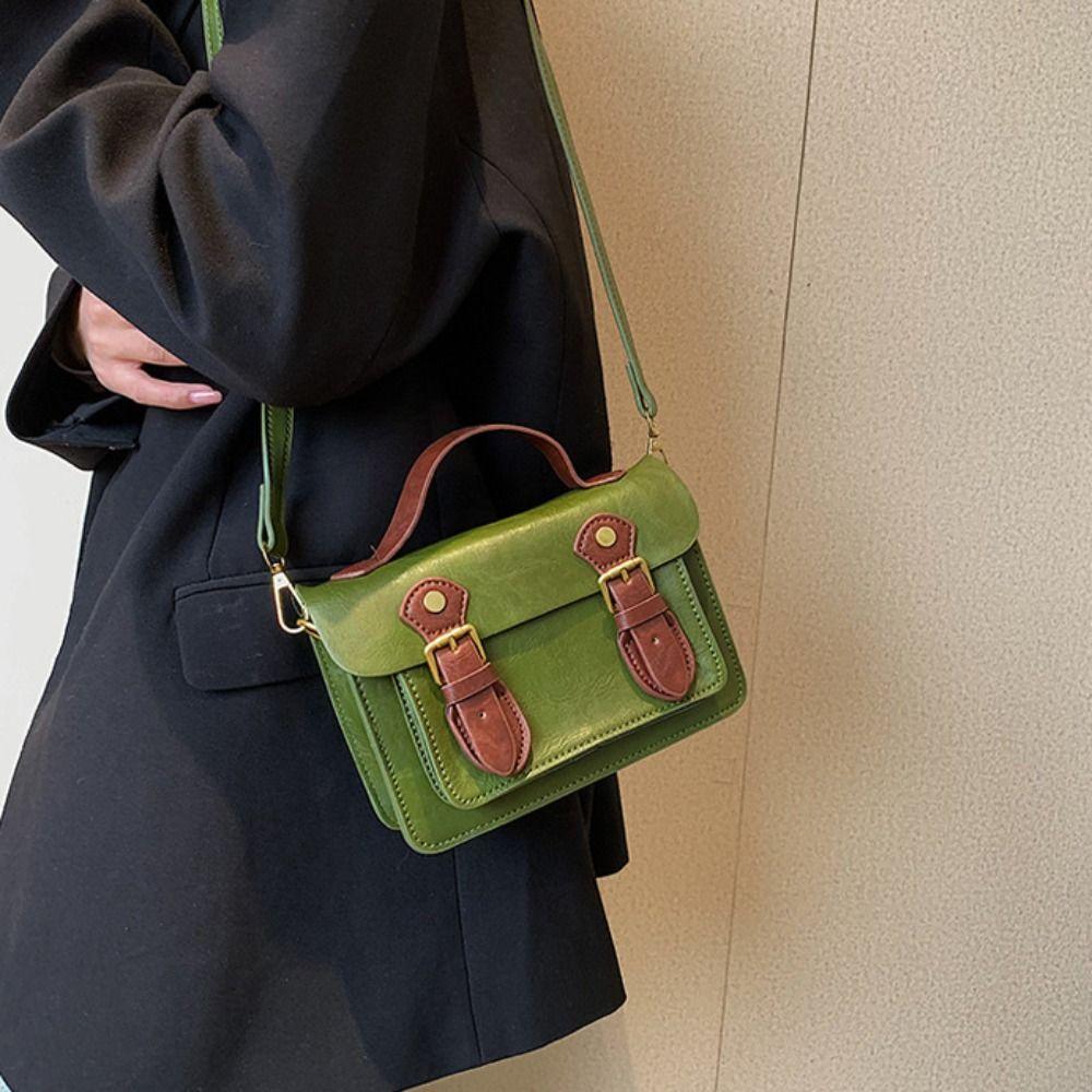 Estilo Universitario Retro Bolso Cambridge Bolso de Hombro de Cuero PU Bolso Cruzado Simple Streetwear