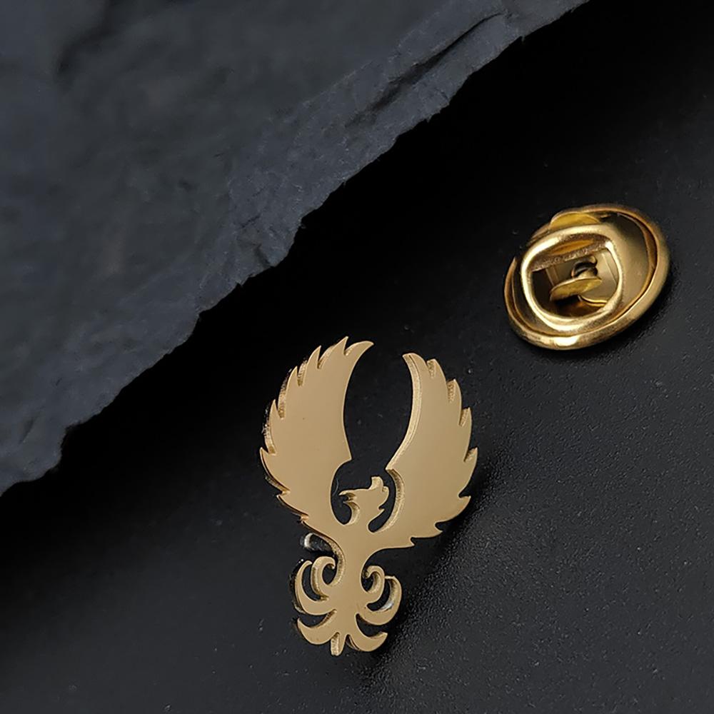 Retro Phoenix Male Brooches Gold Plated Stainless Steel Animal Lapel Pins Men's Jewelry Clothing Accessories Husband Gifts