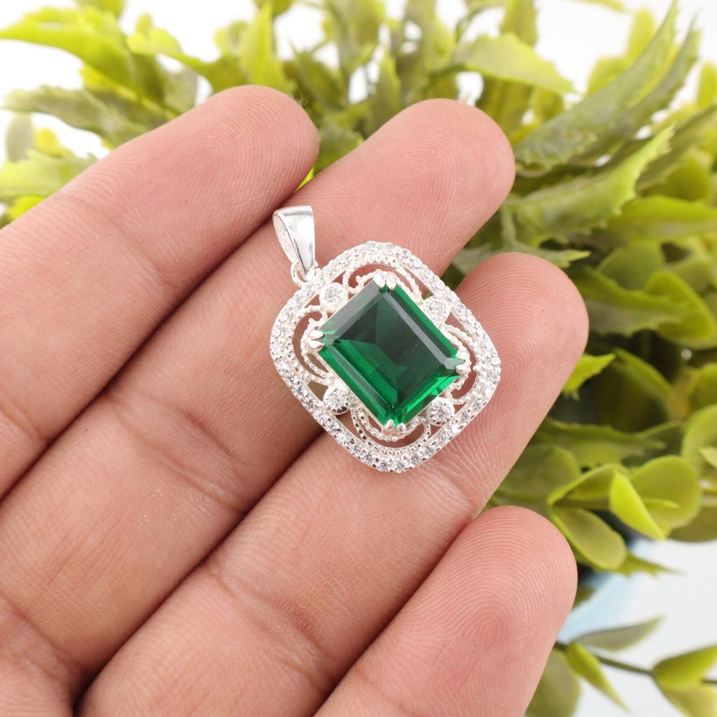Chrome Diopside Gemstone 925 Fine Silver Jewelry Zircon Pendant For Wedding Gift CZP-11-2
