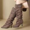 Pointed stiletto high boots belt buckle knight women's boots 2026 autumn and winter new stacking boots long boots over the knee fashion boots
