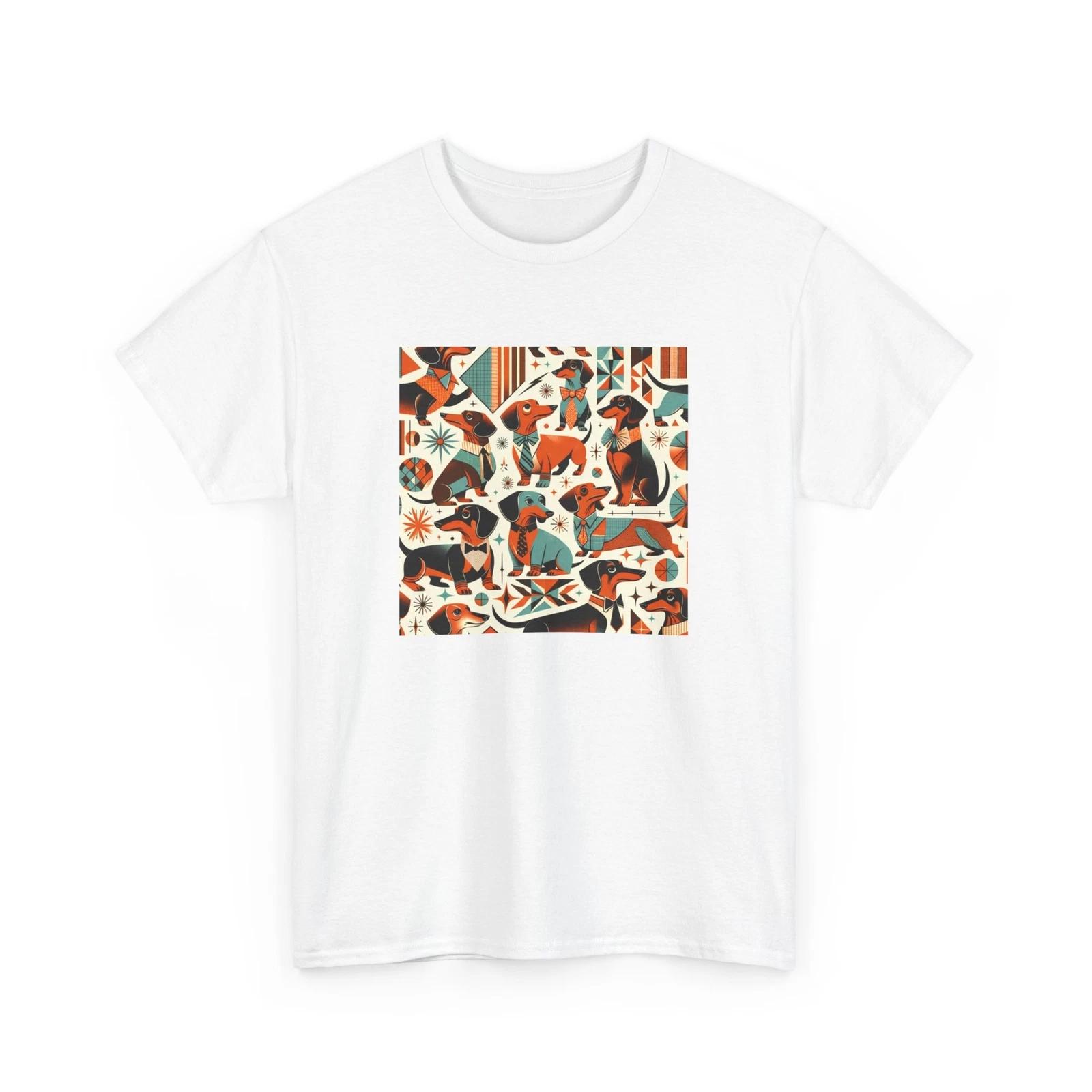 Unisex Adult T Shirt Mid-Century Modern Dachshund Art Weiner Dog Cute Fancy Tee 2XL