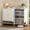 Shoe Rack 4-Tier Set of 2, Modern Shelf with Adjustable Shelves, 2 Doors, Anti-Tip, Wood, Hallway, Entrance Area, White & Gold
