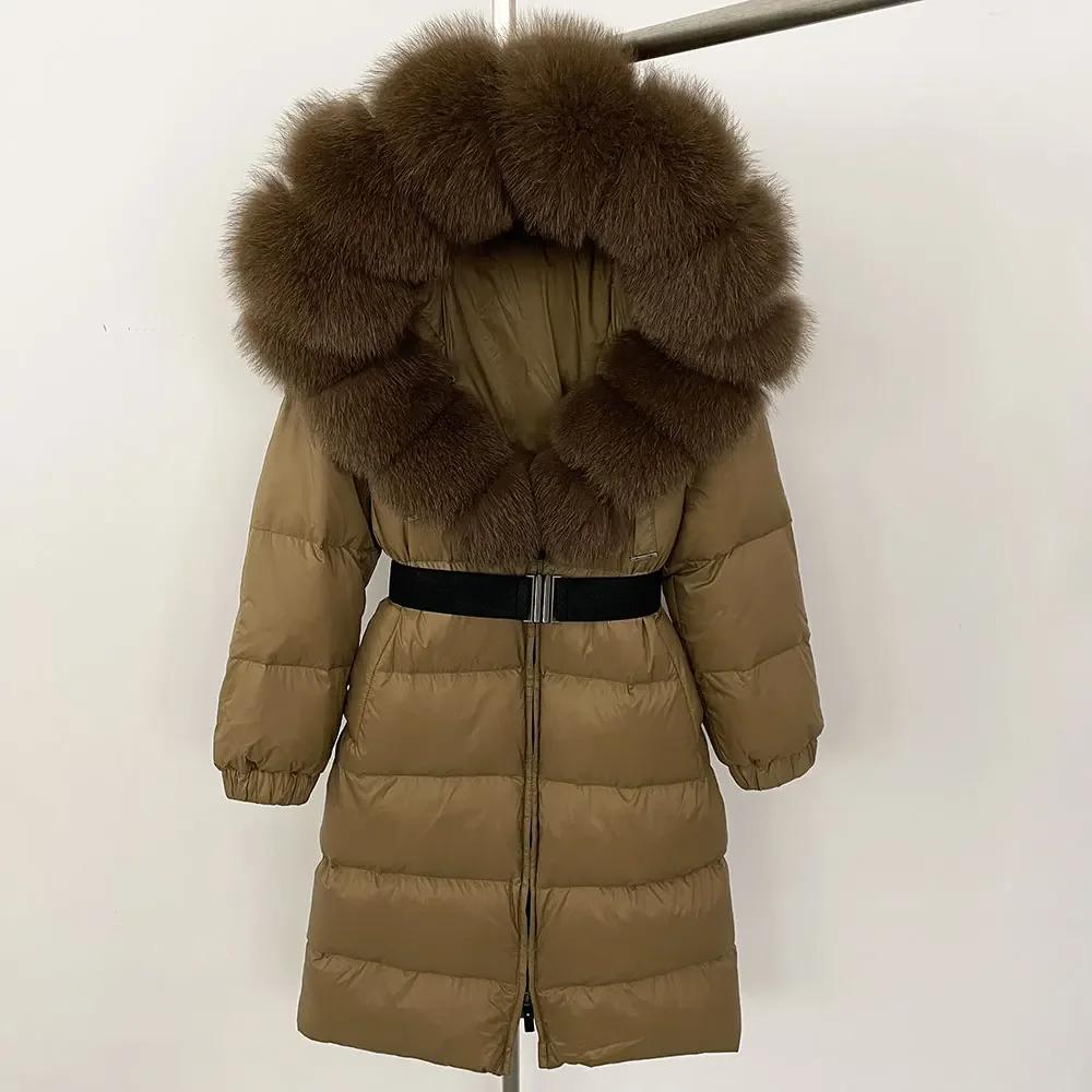 OFTBUY Moda Inverno Giacca Piumino 90% Imbottita con Piumino Collo in Pelliccia di Volpe Oversize Rimovibile Cucita Giacca Piumino Donna Abbigliamento Casual Largo