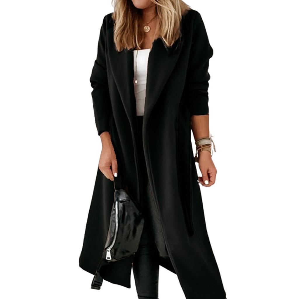 Women's Waist Cinching Long Woolen Women's Coat Jacket