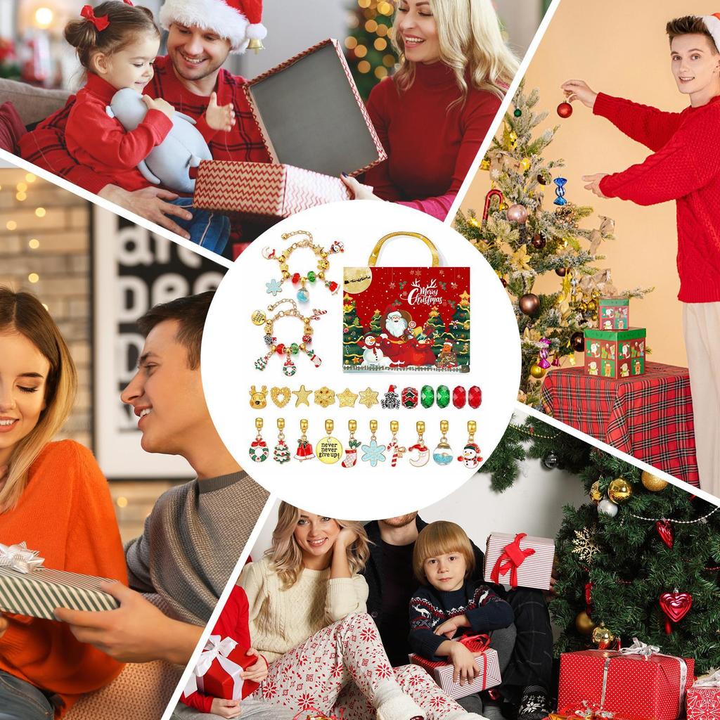 Christmas Charm Bracelet Advent Calendar gift Box 24-bead Christmas Bracelets Jewelry Making Kit For Woman Girls