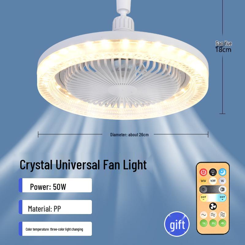 E27 Universal Crystal Fan Chandelier with Smart Remote Control for Home, Bedroom, Kitchen
