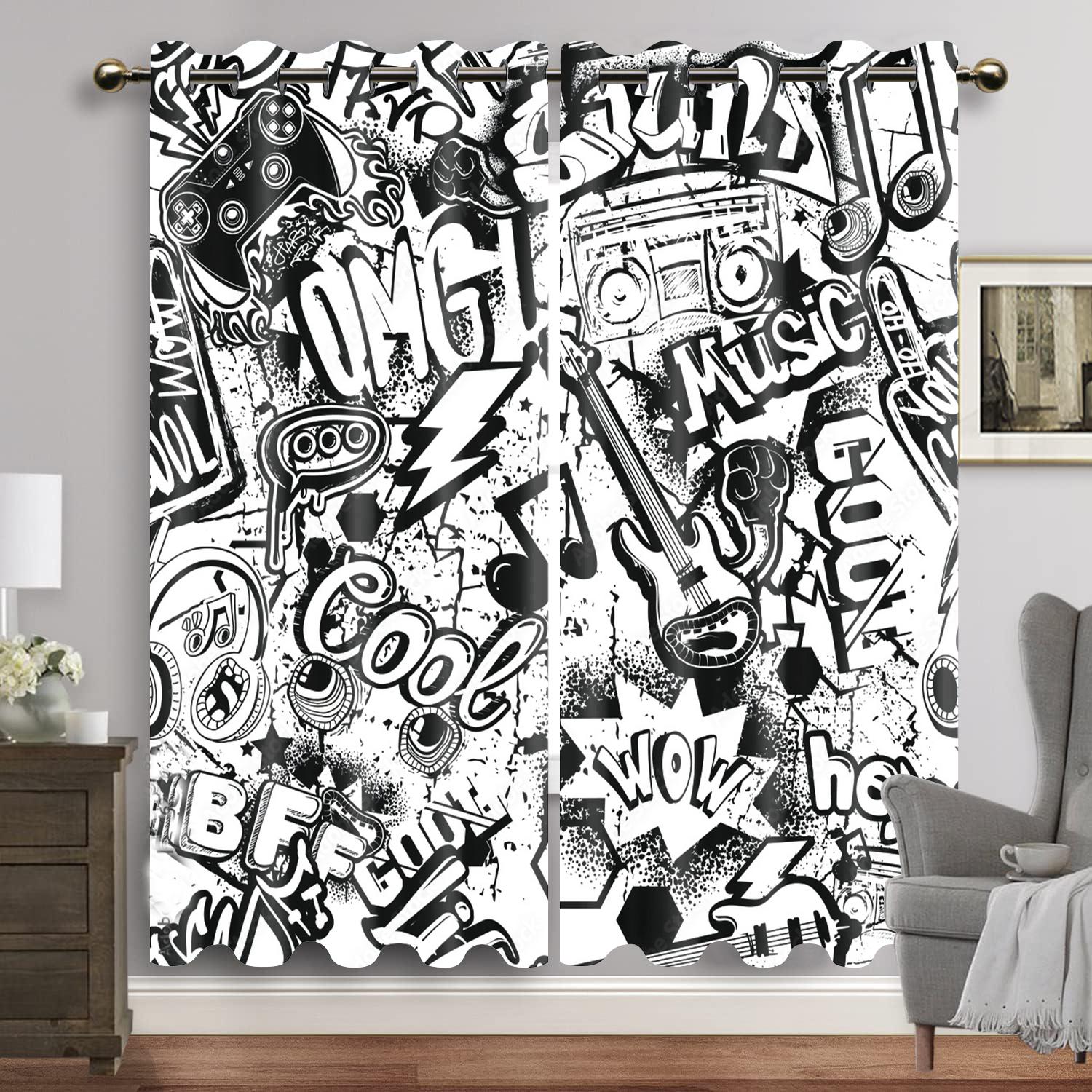 

Мультяшный геймпад затемняющие шторы для спальни граффити слова видеоигры оконные шторы игровые плееры украшение гостиной W120H270(CM)x2PCS&HOOK