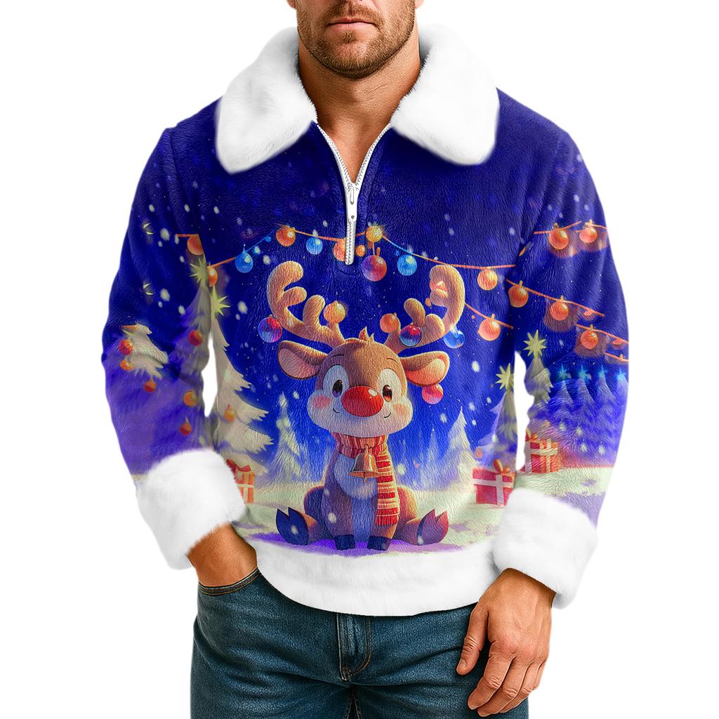 Pánská volnočasová mikina s polovičním zipem a kapucí s vyklápěcím límcem