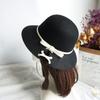 Black And White Contrasting Color Bow Small Fresh Hepburn Black Woolen Basin Hat Women'S Autumn And Winter French Retro Fisherman Top Hat