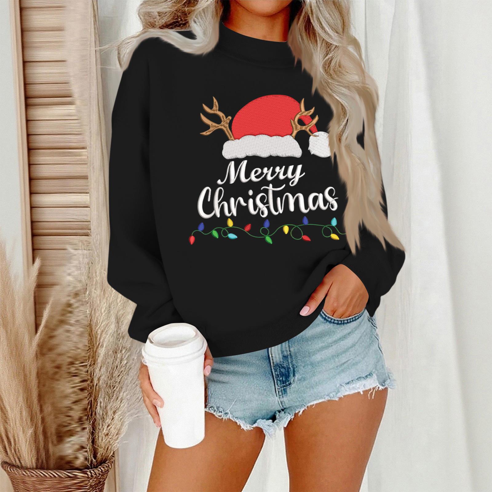 

Women s Casual Fashion Round Neck Long Sleeve Christmas Printed Sweatshirt S чёрный