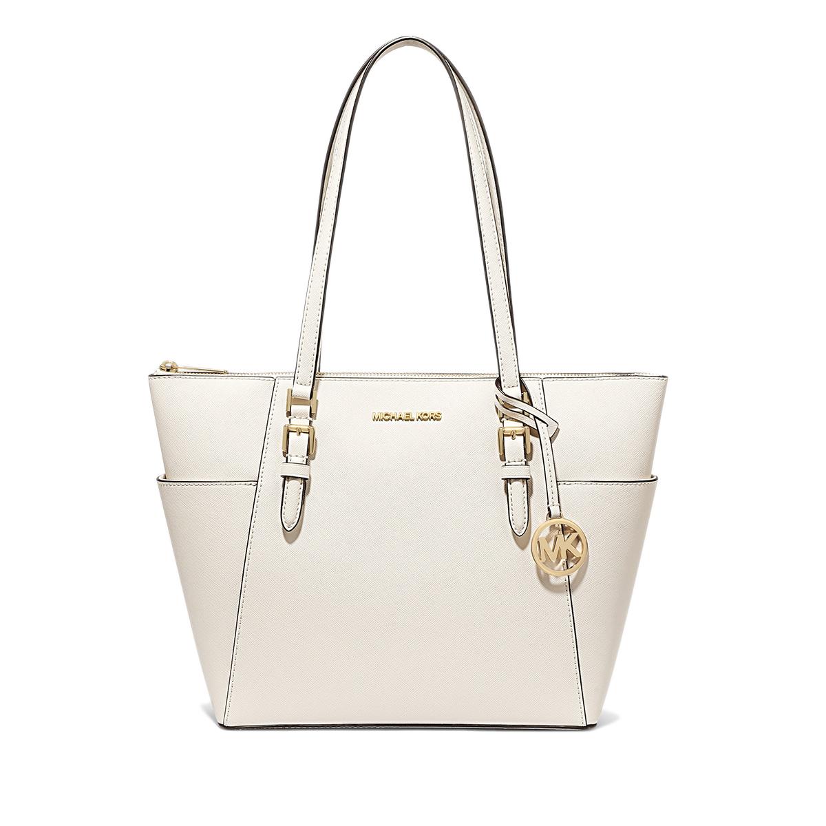 New MICHAEL KORS Charlotte Leather Tote Bag, Shoulder Bag Large Women s Milk White 35T0GCFT7L-289 37.1*10.9*24.9CM