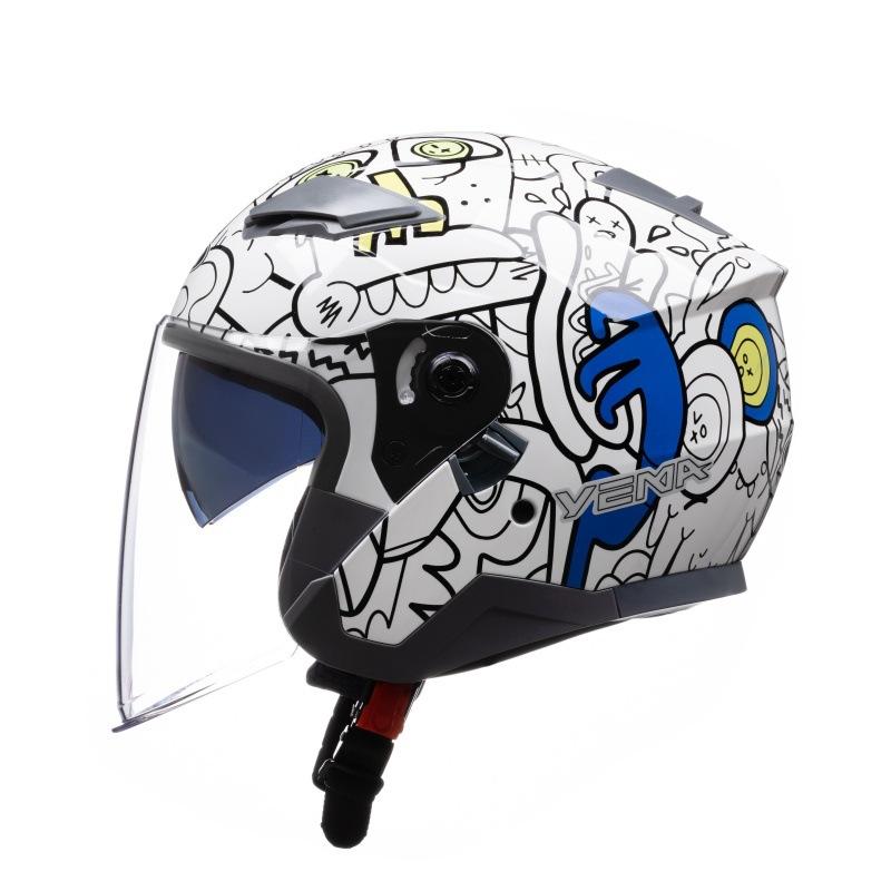 

Helmet Moving Motorcycle New National Standard Men s and Women s Double Mirrors Autumn and Winter Half Helmet Extended Lenses one size unisex