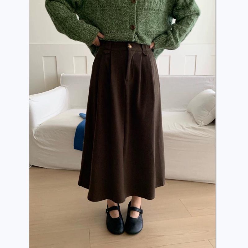 

2025 Pure Color Slimming High-Waisted Wool Skirt One Size кавовий