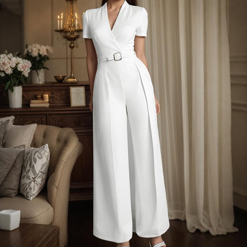 

ZANZEA Женские повседневные летние комбинезоны с V-образным вырезом и коротким рукавом с широкими штанинами 5XL белый