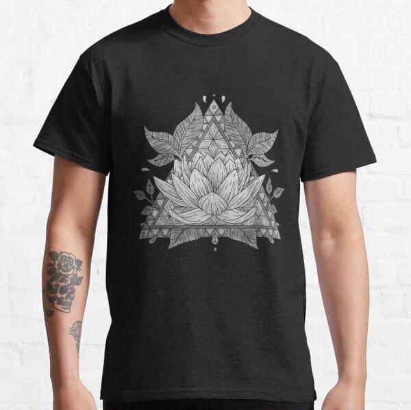 Grey Lotus Flower Geometric Design Classic T-Shirt S-3XL S